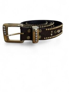 Vintage Y2K Gold Studded Rhinestone Faux Suede Belt Western Boho Fairy Grunge